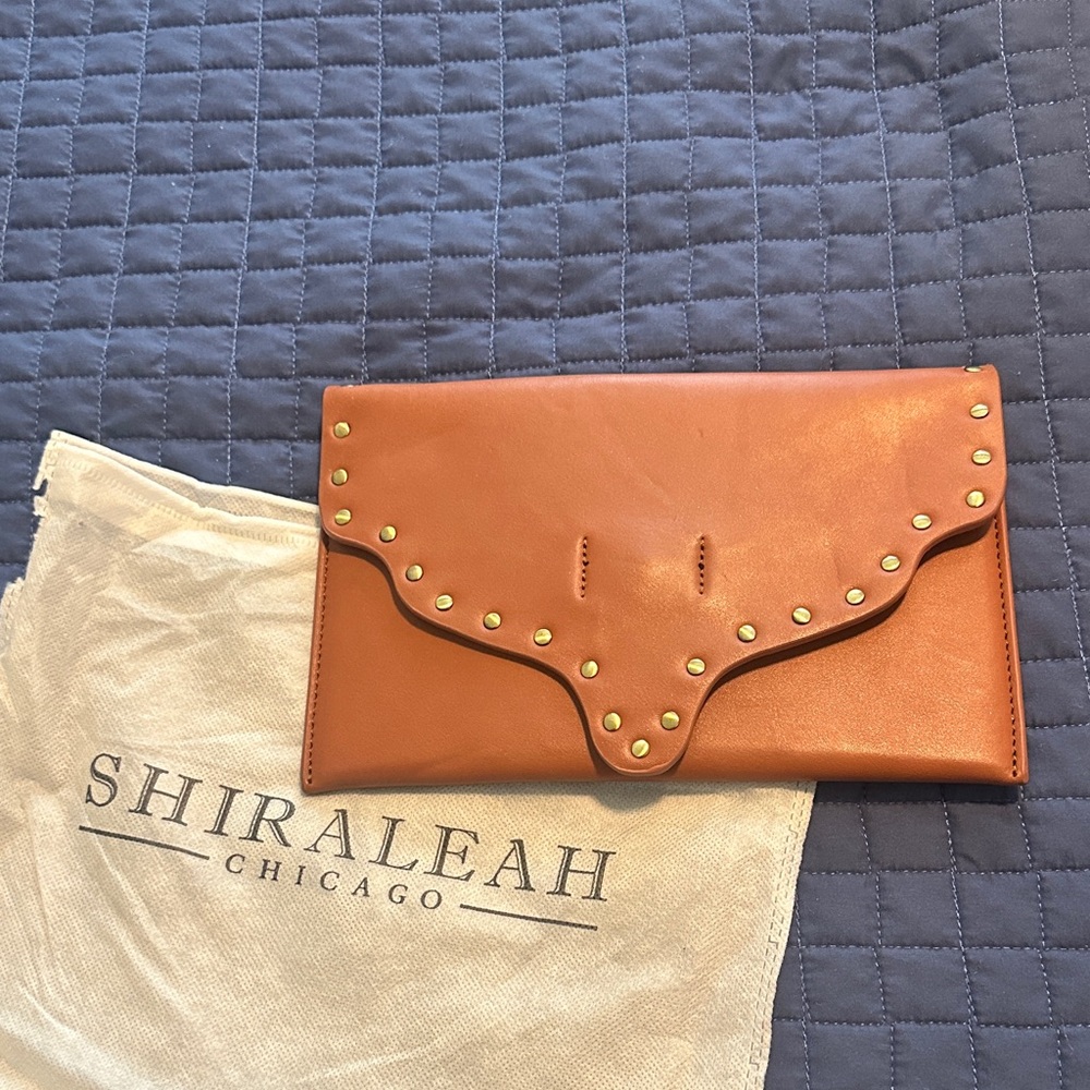 Shiraleah Tan Clutch with Gold Studs